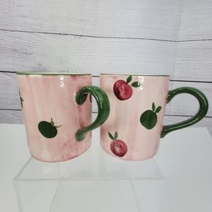 Franciscan Apple Pie Pattern Coffee Mug Cup Hand Painted Earthenware Set of Two
